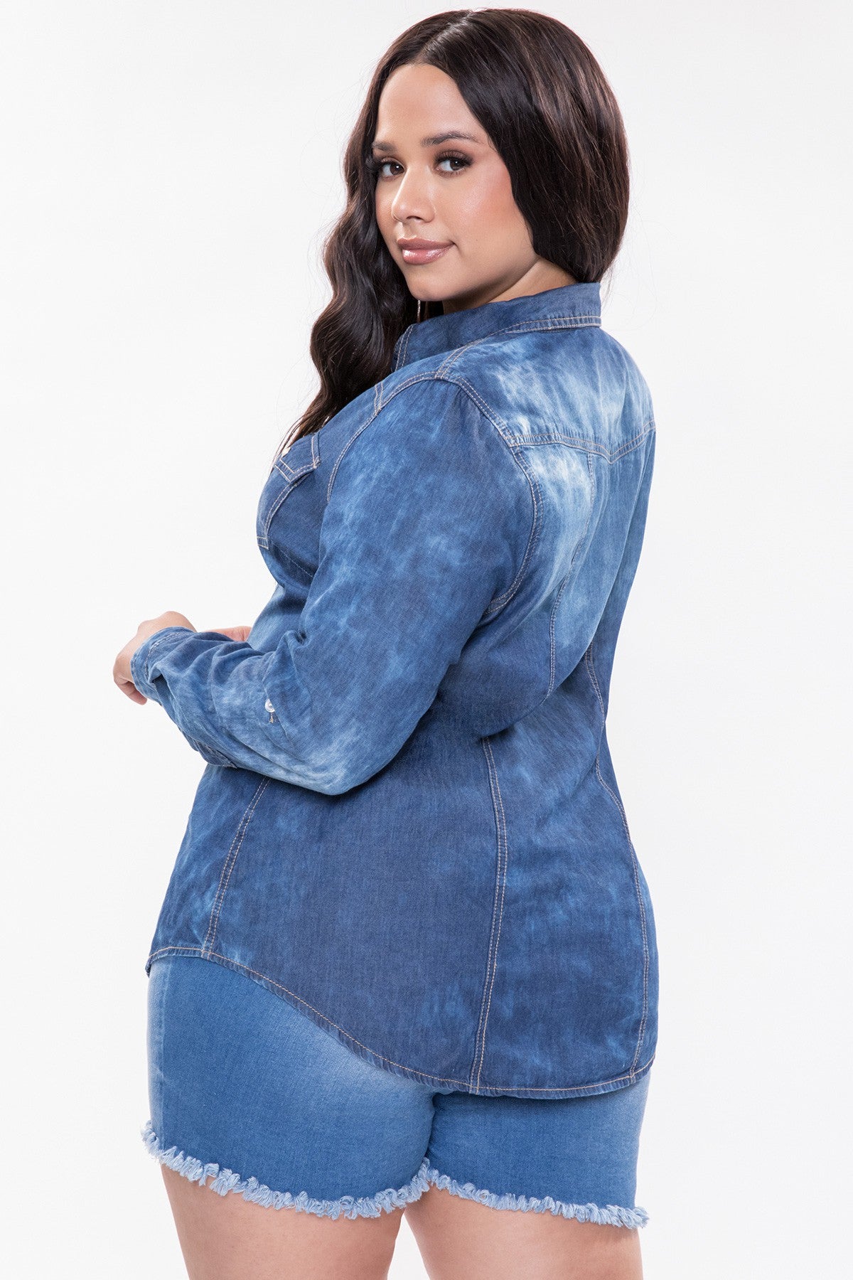 Curvy Chambray Long Sleeve Top