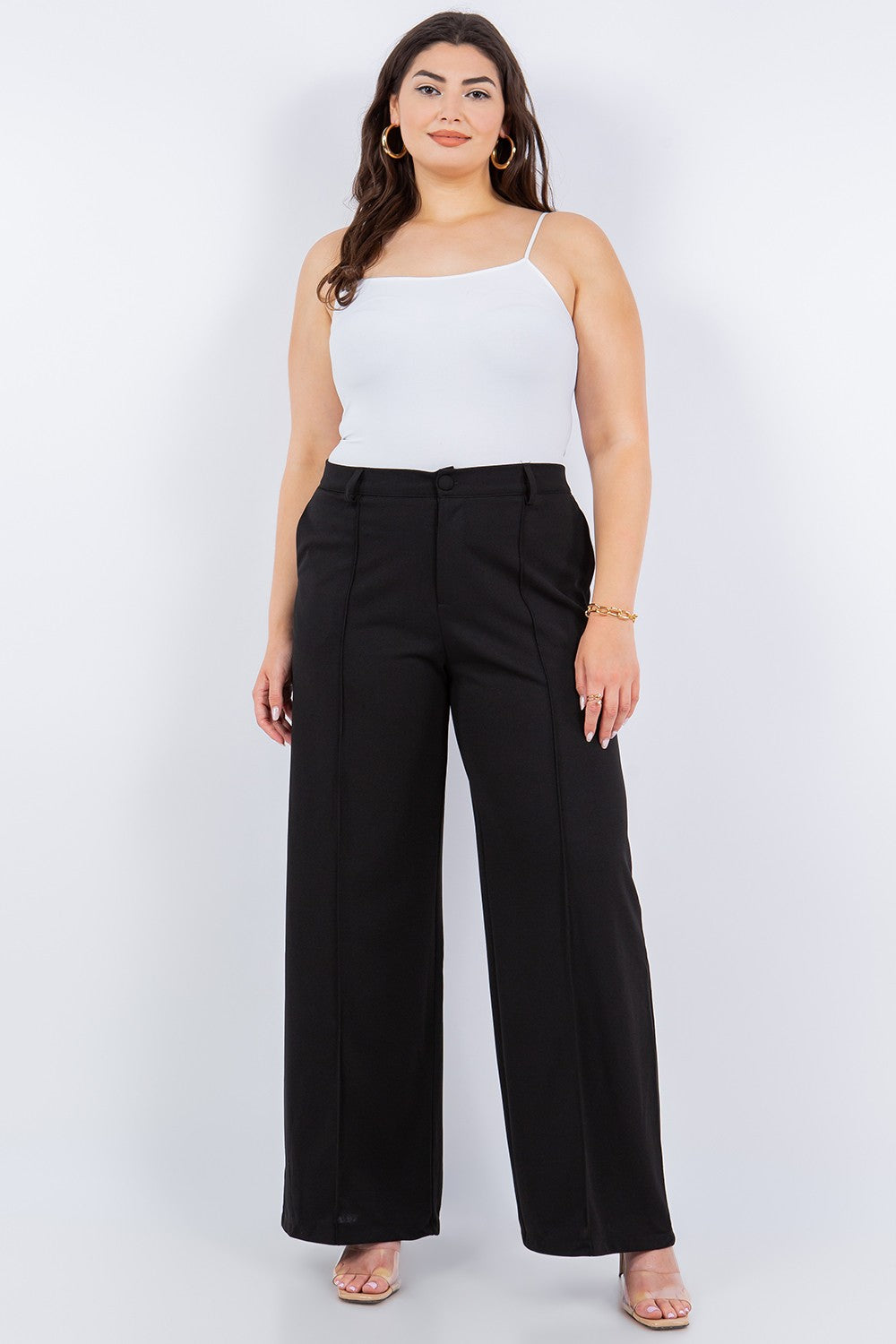 Curvy Solid Black Dressy Pants