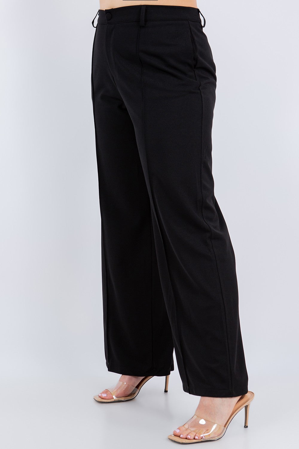 Curvy Solid Black Dressy Pants