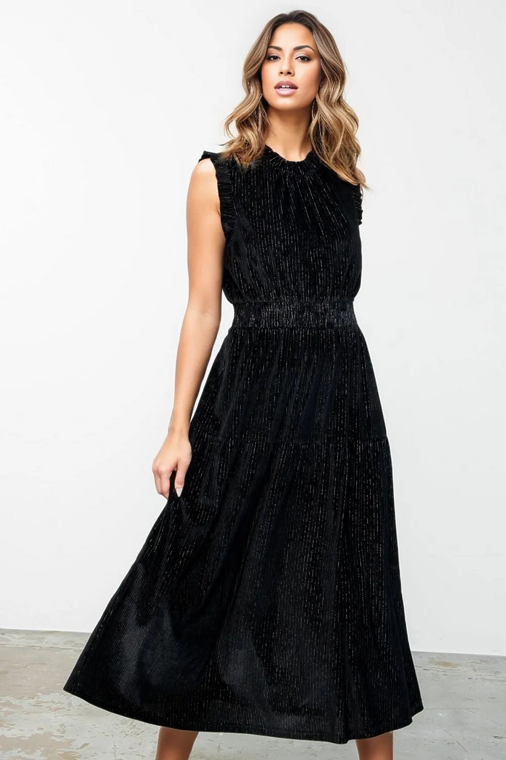 Black Velvet Tiered Maxi Dress - Lorenza Alessandra