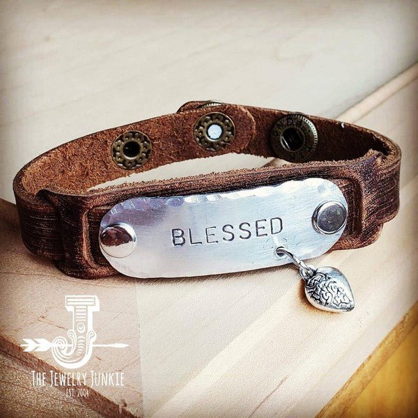 Blessed Hand Stamped Leather Cuff - Lorenza Alessandra