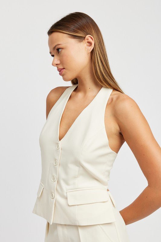 BUTTON DOWN HALTER VEST - Lorenza Alessandra