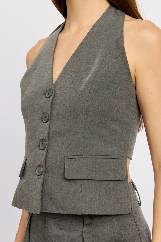 BUTTON DOWN HALTER VEST - Lorenza Alessandra