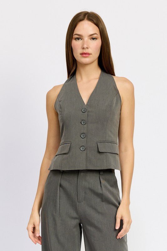 BUTTON DOWN HALTER VEST - Lorenza Alessandra