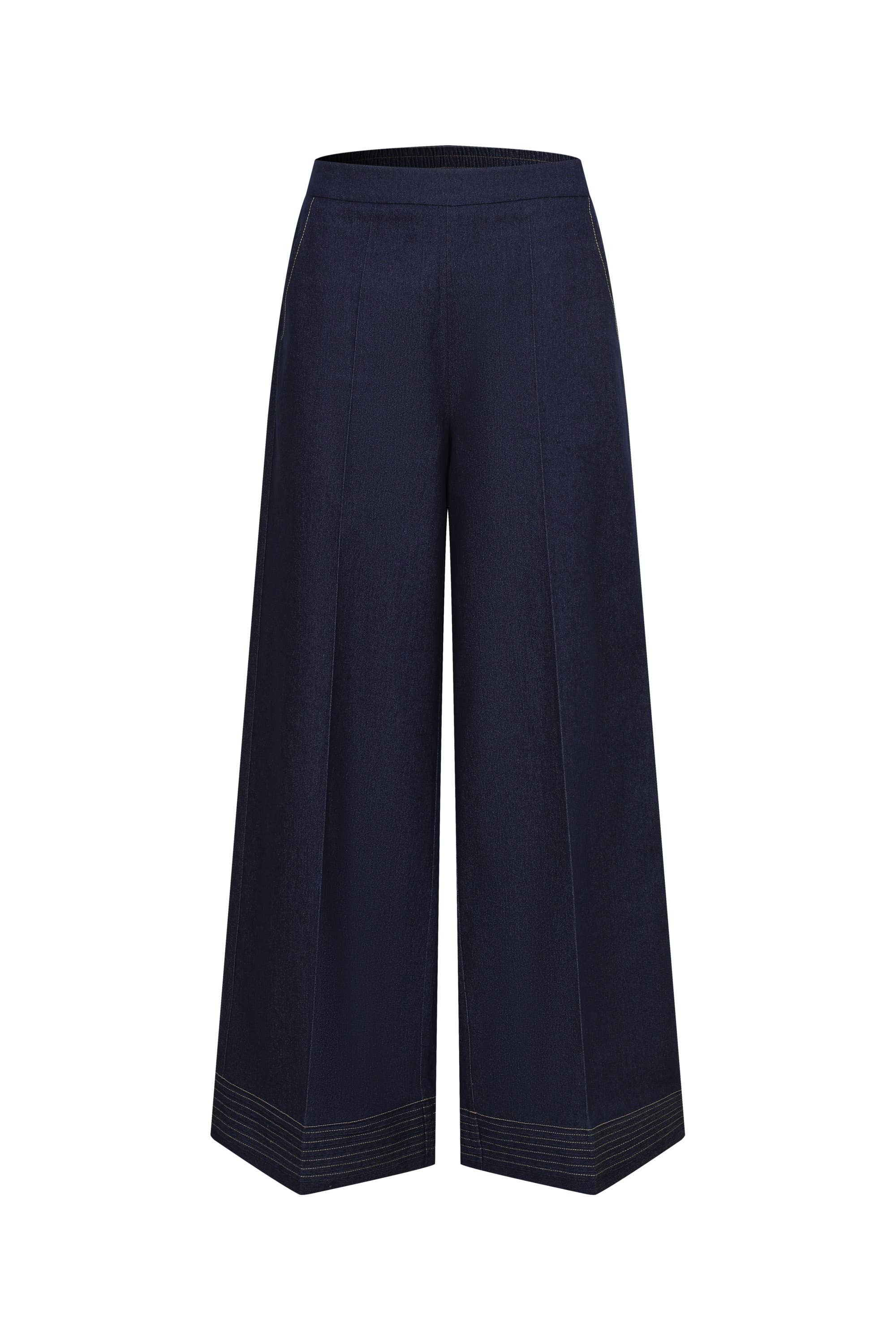 The Riviera Wide Leg Denim Pintuck Pants